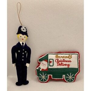 1986 Harrods Delivery Truck Fabric Santa Christmas Ornament Bobby Policeman